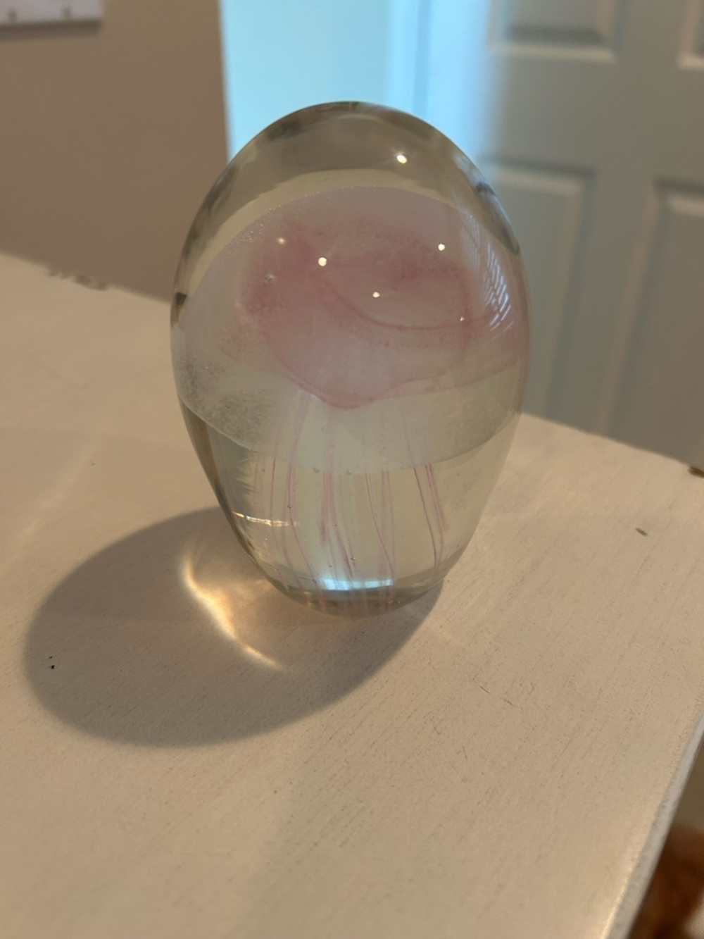 Glass Jellyfish Paperweight in Pale Pink and if lit from below it’s a beautiful